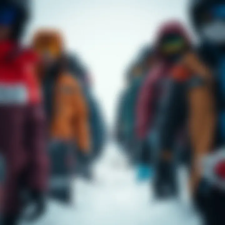 Comparing Snowboarding Jacket Styles Different styles of snowboarding jackets arranged for comparison