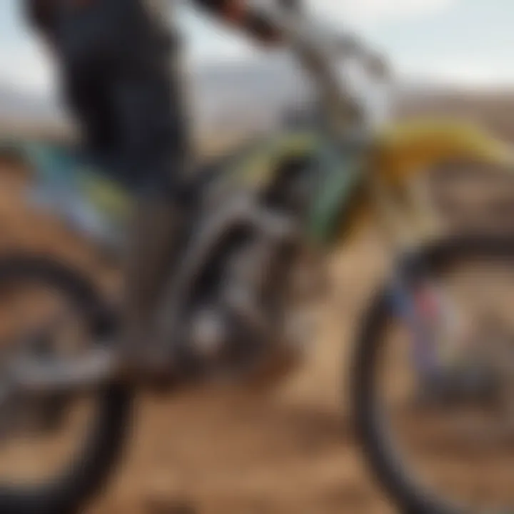 Close-up of a motocross bike showcasing its intricate details