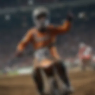 A vibrant crowd cheering and celebrating at Anaheim Supercross