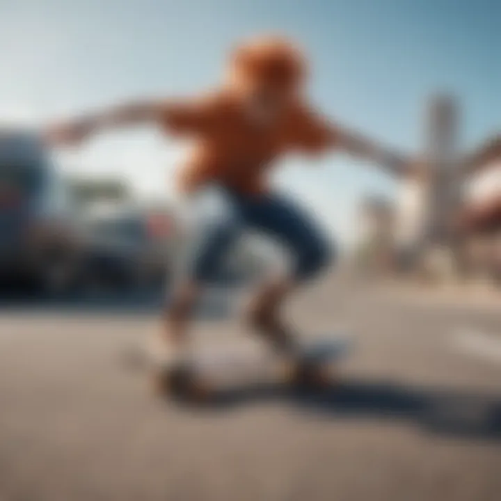 A group of skateboarders wearing anime-inspired attire, showcasing their style