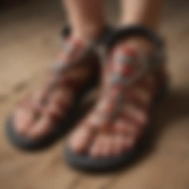 A close-up shot of Asuna sandals showcasing their intricate design and materials.