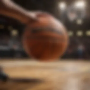 Close-up of basketball and fingertips in motion