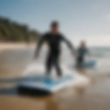 A group enjoying boogie boarding at the beach