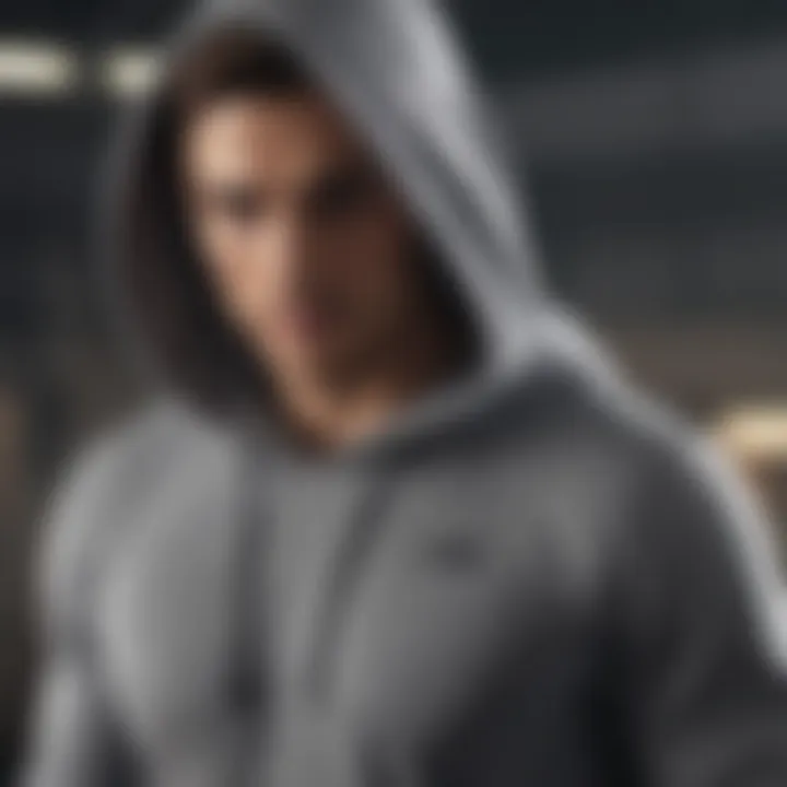 Athletic man wearing a grey hoodie during workout session