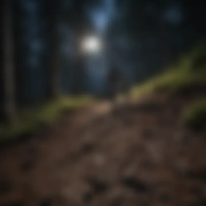 Mountain bike light illuminating a trail at night