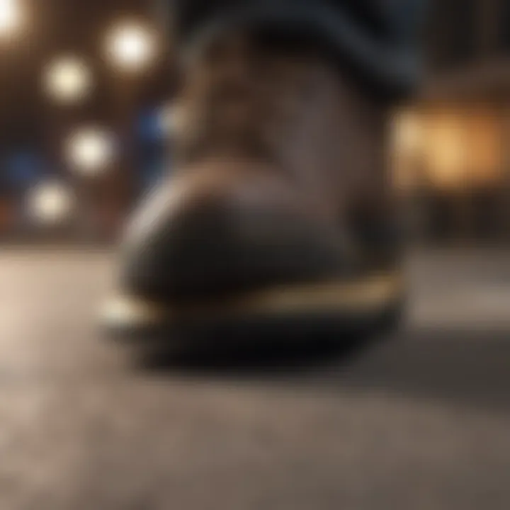Detailed look at the sole of a scootering shoe emphasizing support