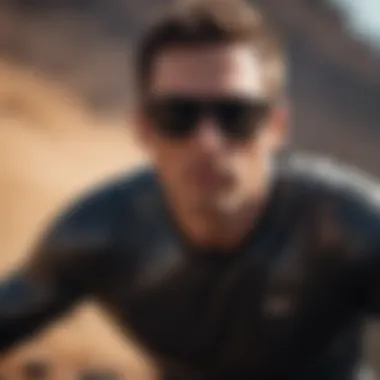 Performance in Action: Sports with Reflective Sunglasses Athlete wearing black reflective sunglasses during an extreme sport