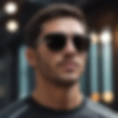Fashion Statement with Black Reflective Sunglasses Fashionable individual sporting black reflective sunglasses