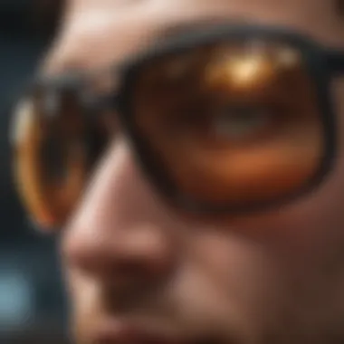 Advanced Lens Technology of Reflective Sunglasses Close-up of black reflective lens showcasing technology
