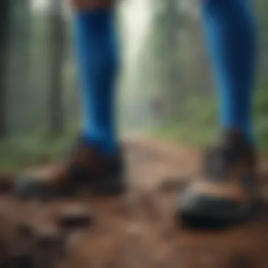 Athlete showcasing blue crew socks during a sport