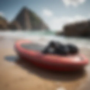 Essential bodyboarding gear displayed on the beach