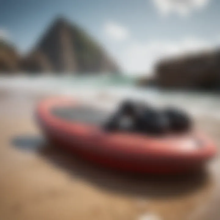 Essential bodyboarding gear displayed on the beach