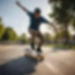 A visually impaired individual confidently riding a skateboard at a park, showcasing accessibility in action.