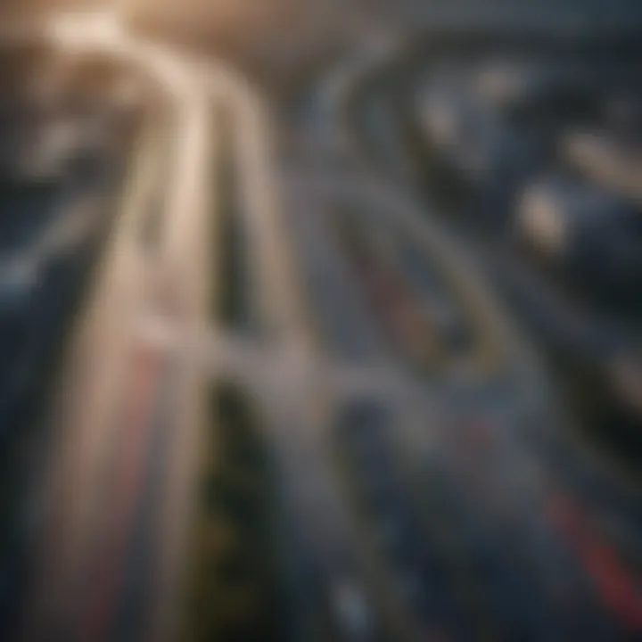 An aerial view of a Formula One circuit showcasing its complexity