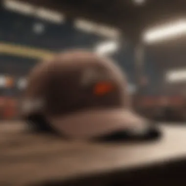 Browns Nike hat displayed against a backdrop of a vibrant sports scene