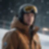 Dynamic action shot of snowboarding wearing a Burton jacket