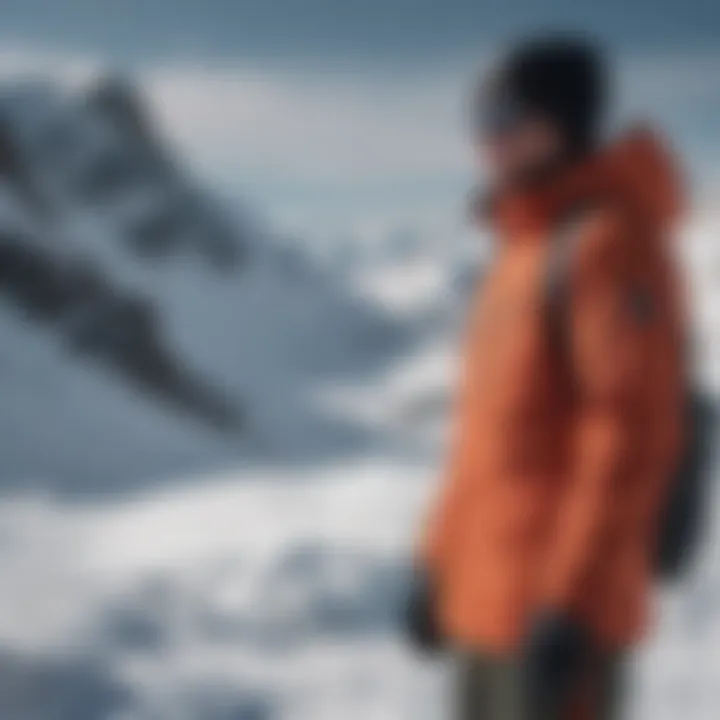 Snowy mountain landscape with a Burton jacket prominently featured