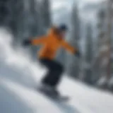 Dynamic snowboarding action showcasing a Burton snowboard package.