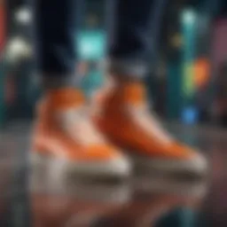 Stylish casual skate shoes on a colorful background