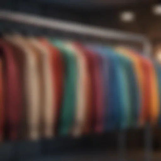 A colorful collection of sweatshirts displayed on a rack.