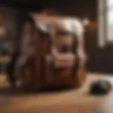 A stylish brown bookbag on a wooden table