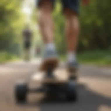 A group of friends enjoying a longboarding session at a park