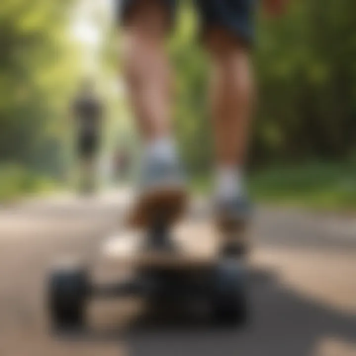 A group of friends enjoying a longboarding session at a park