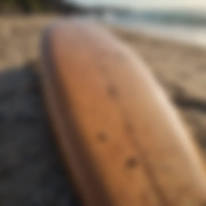 Before and after images of a repaired surfboard