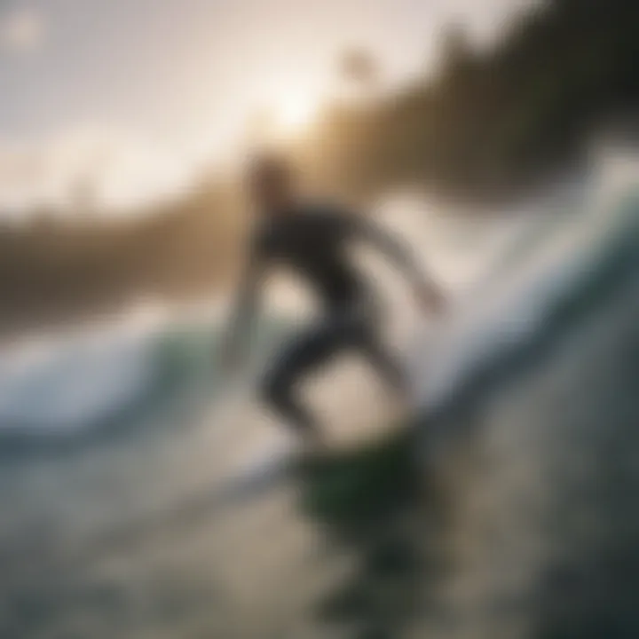 A beginner surfer riding a small wave with enthusiasm.