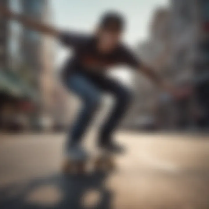 A skater performing tricks on a skateboard with custom wheels