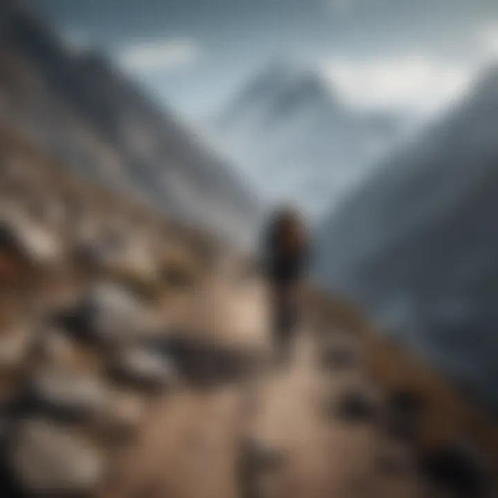 Cyclist navigating steep trails near Everest Base Camp