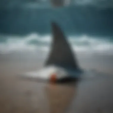 A close-up of a shark tracking device attached to a shark fin