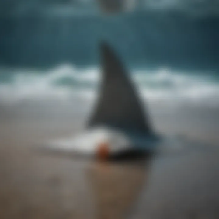 A close-up of a shark tracking device attached to a shark fin