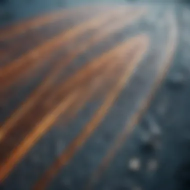 Close-up of the intricate design of a water foil surfboard