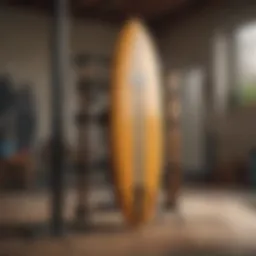 A visually appealing DIY surfboard rack showcasing a creative design.