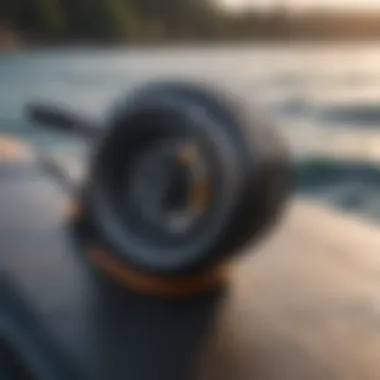 Close-up of an electric motor integrated into an inflatable paddle board