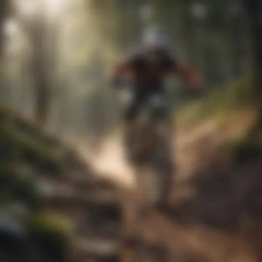 A breathtaking view of a mountain biker descending a rocky trail, showcasing the thrill of enduro racing.