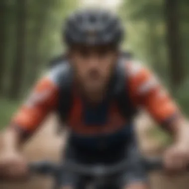 Cyclist demonstrating safety features with helmet and pads