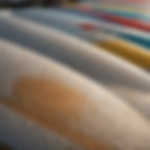 A close-up view of various surfboard materials showcasing their textures