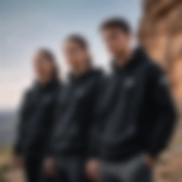 Group of friends enjoying outdoor adventure wearing plain black Nike sweatshirts