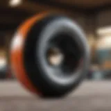 Close-up of a skateboard wheel highlighting its texture and design