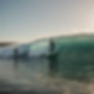 A group of surfers catching waves during a vibrant summer day.