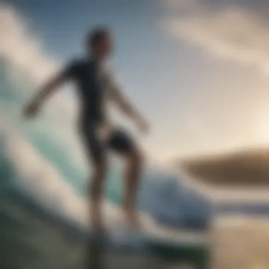 Dynamic action shot of a surfer wearing flow shorts