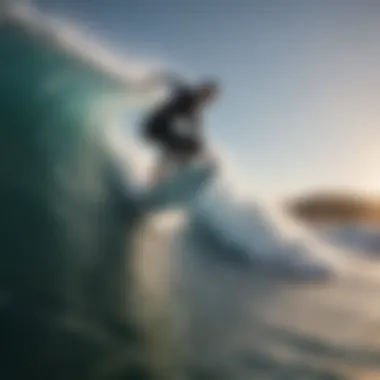 Surfer in Action on a Fun Board Surfer executing a maneuver on a fun board in the ocean