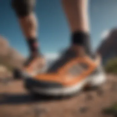 Athlete using stash pocket in a running shoe during extreme sports