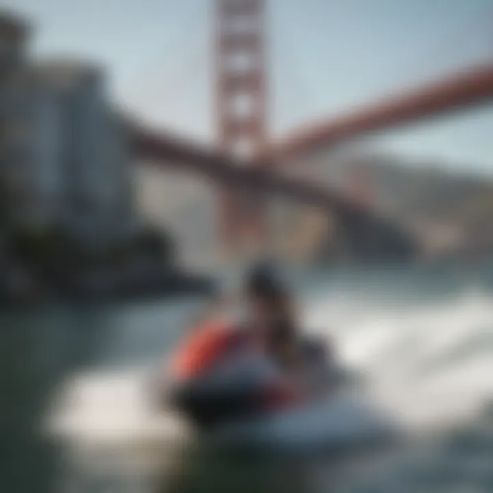 Jet skiers navigating past San Francisco landmarks