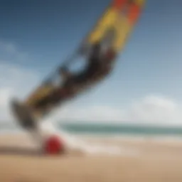 A vibrant kiteboarding scene on a sandy beach