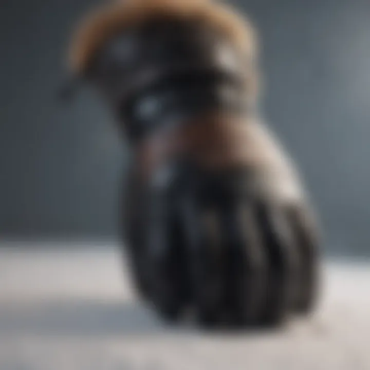 Close-up of leather snowboard gloves showcasing craftsmanship