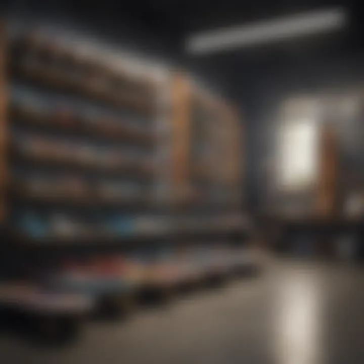 A vibrant skateboard shop interior showcasing various skateboards and accessories.