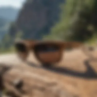 Stylish Oakley sunglasses with wood frames showcased against a natural backdrop